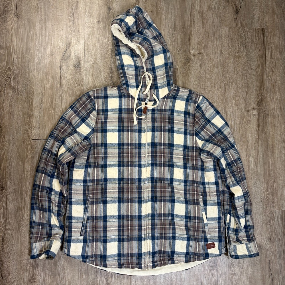 LL Bean‎ Scotch Plaid Sherpa Lined Hoodie Green Medium Regular Full Zip 505453